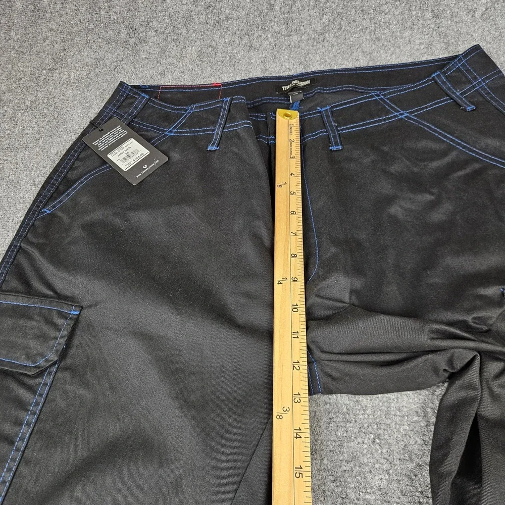 True Religion Mens Jet Black Blue Contrast Stitch Cargo Pants 108335 Size 36 NWT